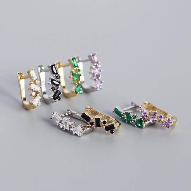 CZ U Shape 925 Sterling Silver Hoop Earrings