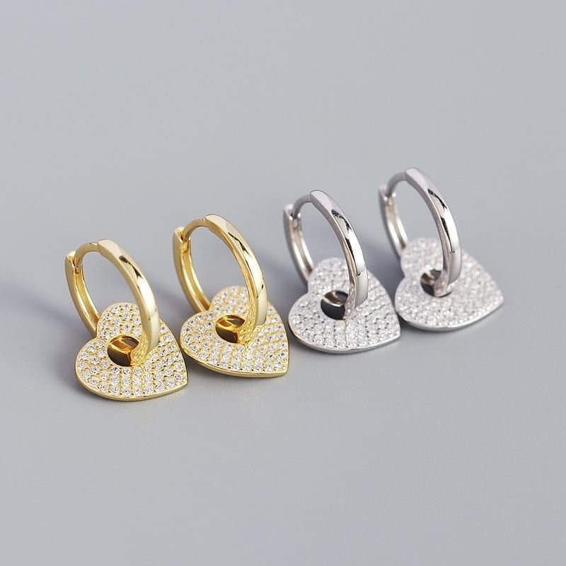 Micro Setting CZ Heart 925 Sterling Silver Hoop Earrings