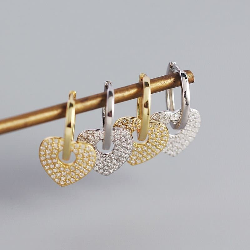 Micro Setting CZ Heart 925 Sterling Silver Hoop Earrings