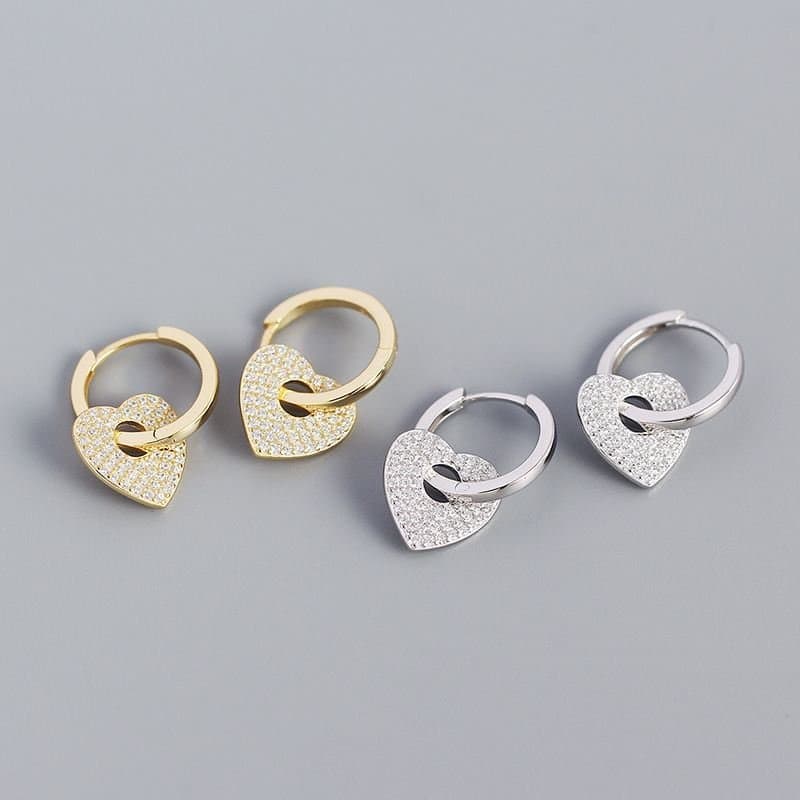 Micro Setting CZ Heart 925 Sterling Silver Hoop Earrings