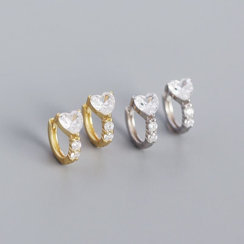 Girl CZ Heart Geometric 925 Sterling Silver Hoop Earrings