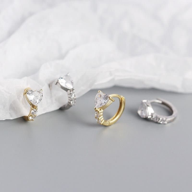 Girl CZ Heart Geometric 925 Sterling Silver Hoop Earrings