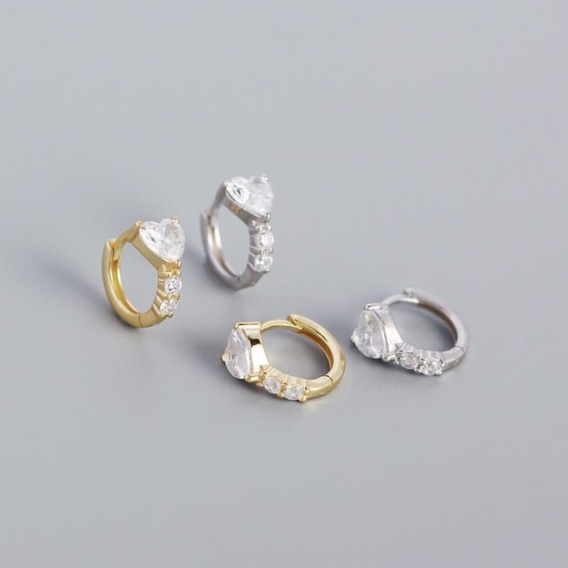 Girl CZ Heart Geometric 925 Sterling Silver Hoop Earrings
