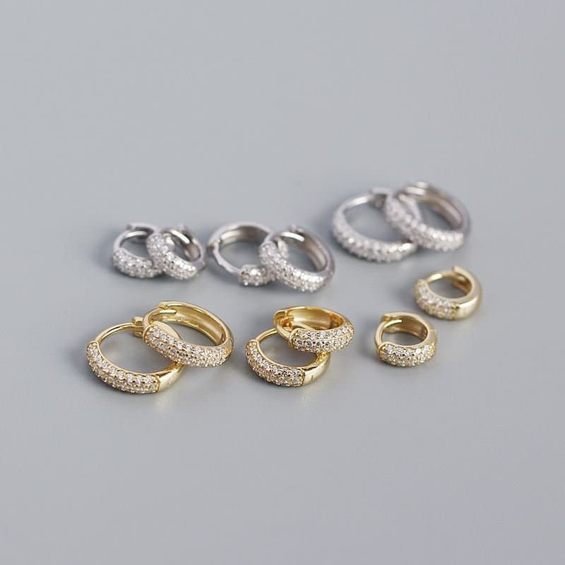 CZ Lines 925 Sterling Silver Huggie Hoop Earrings