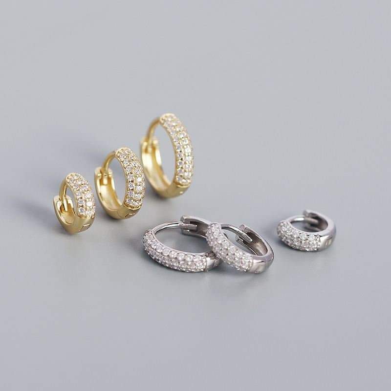 CZ Lines 925 Sterling Silver Huggie Hoop Earrings