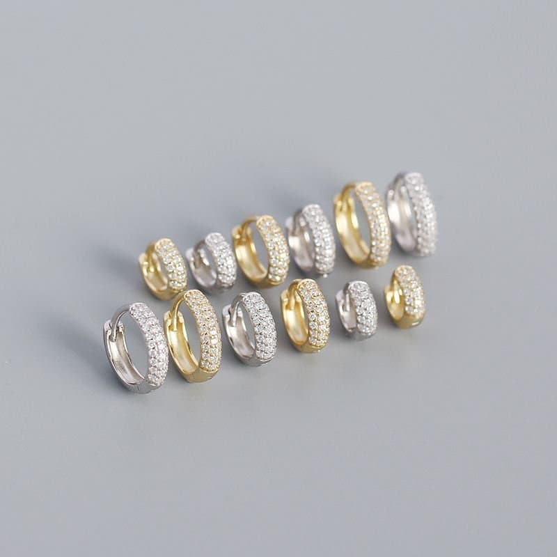 CZ Lines 925 Sterling Silver Huggie Hoop Earrings
