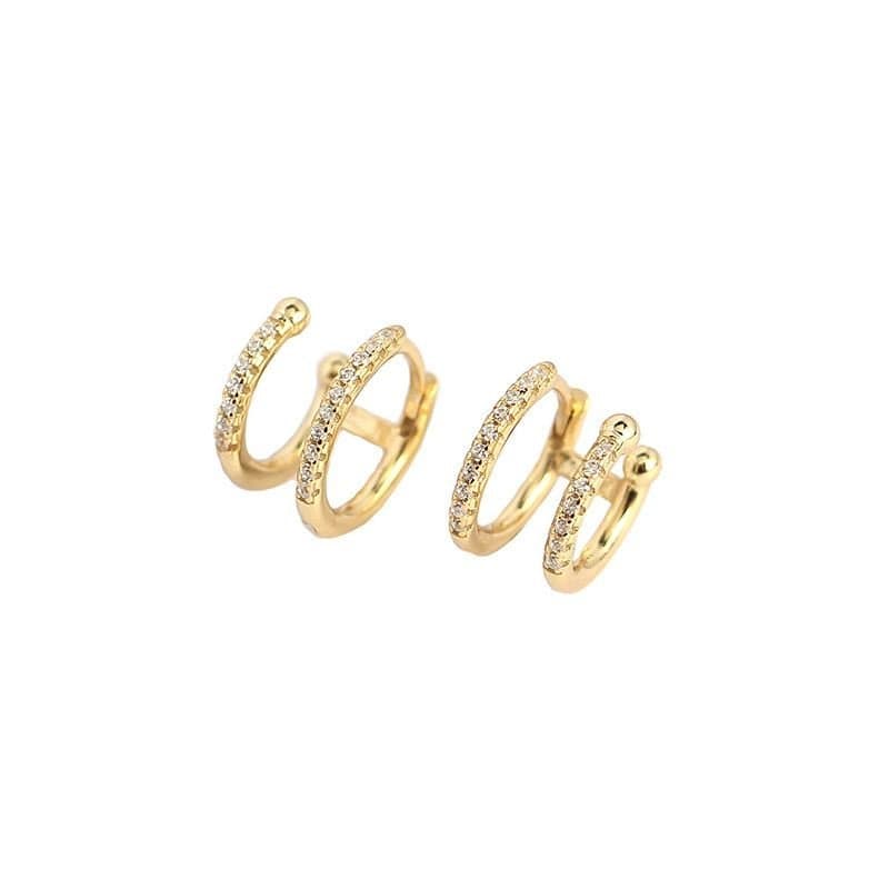 Geometric Double CZ Circle 925 Sterling Silver Hoop Earrings