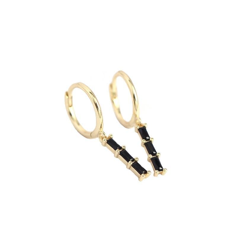Geometric CZ Rectangle 925 Sterling Silver Hoop Earrings