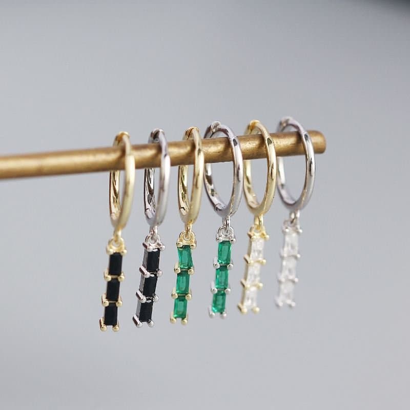 Geometric CZ Rectangle 925 Sterling Silver Hoop Earrings