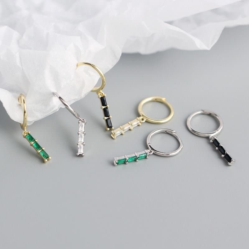 Geometric CZ Rectangle 925 Sterling Silver Hoop Earrings