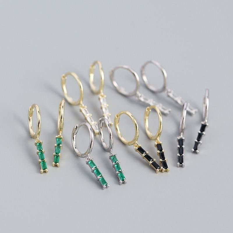Geometric CZ Rectangle 925 Sterling Silver Hoop Earrings