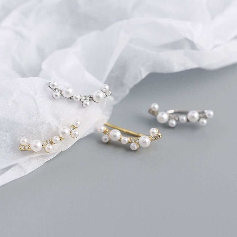 Shell Pearls Tree Branch 925 Sterling Silver Non-Pierced Earrings