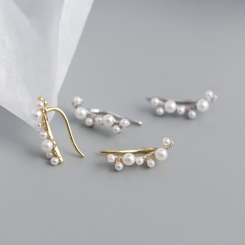 Shell Pearls Tree Branch 925 Sterling Silver Non-Pierced Earrings