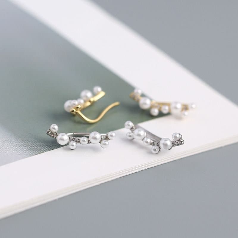 Shell Pearls Tree Branch 925 Sterling Silver Non-Pierced Earrings