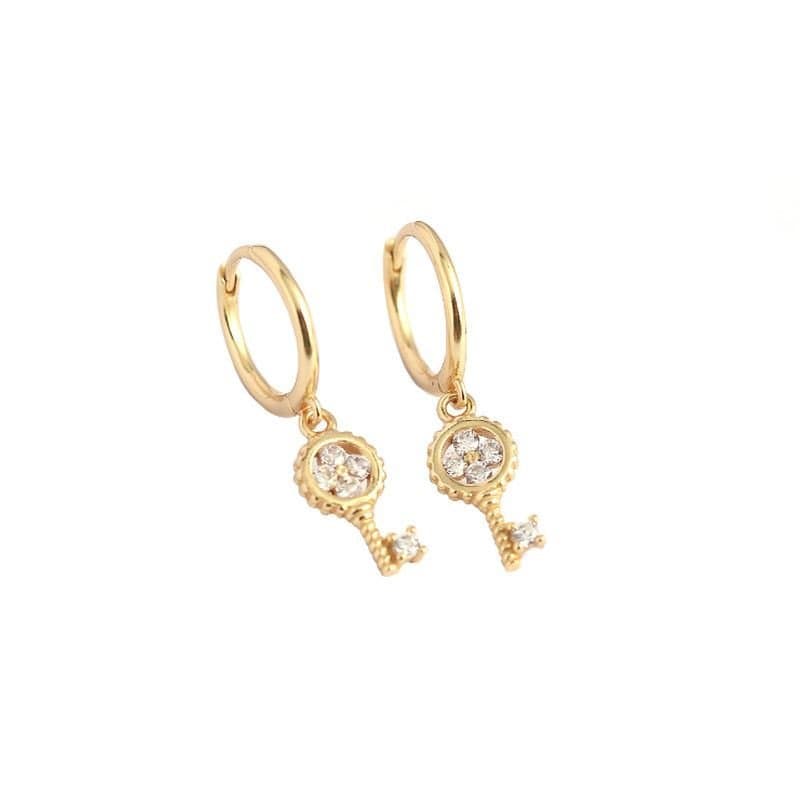 Four Leaf Clover Key 925 Sterling Silver Hoop Earrings