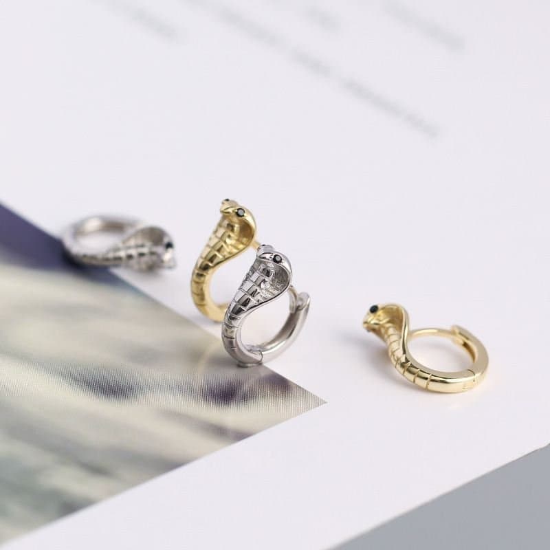 Animal Cobra Snake 925 Sterling Silver Hoop Earrings