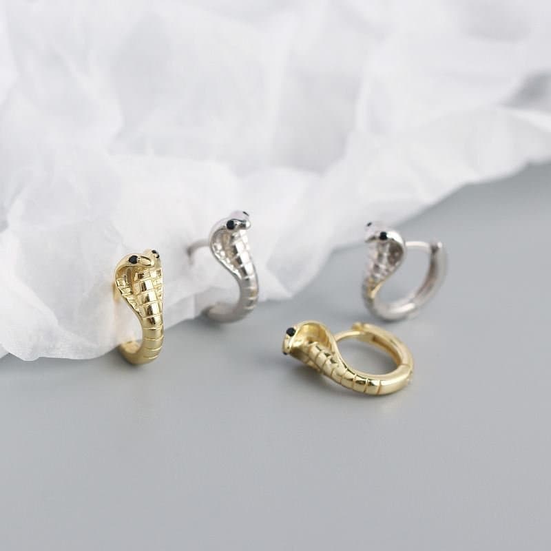 Animal Cobra Snake 925 Sterling Silver Hoop Earrings