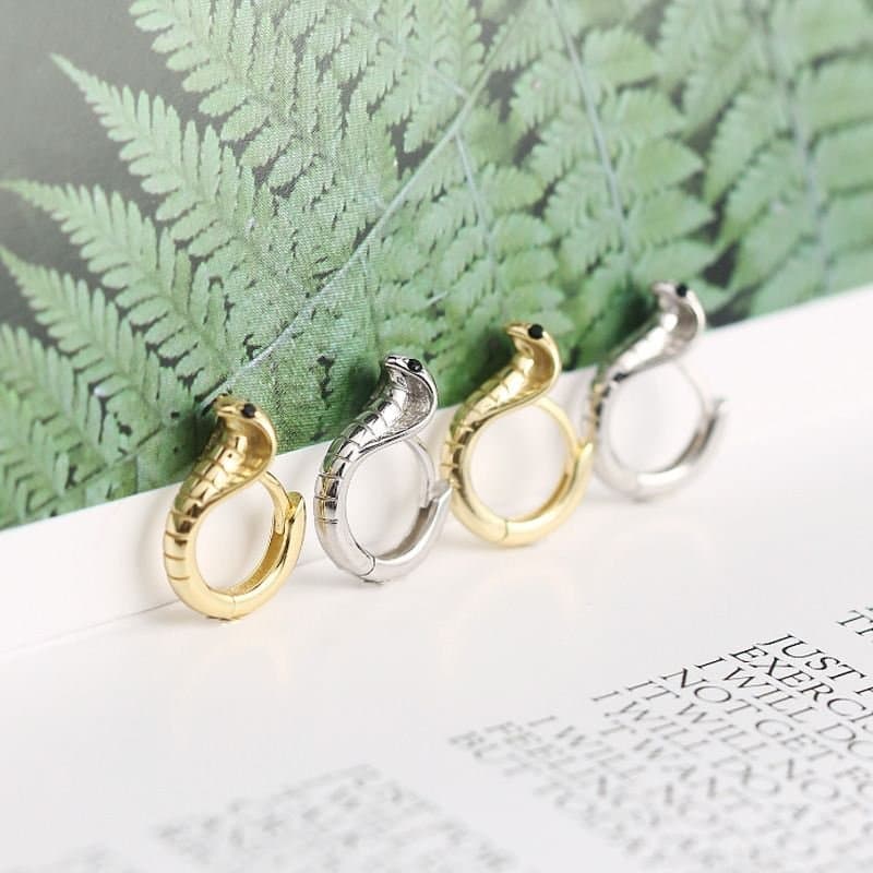Animal Cobra Snake 925 Sterling Silver Hoop Earrings