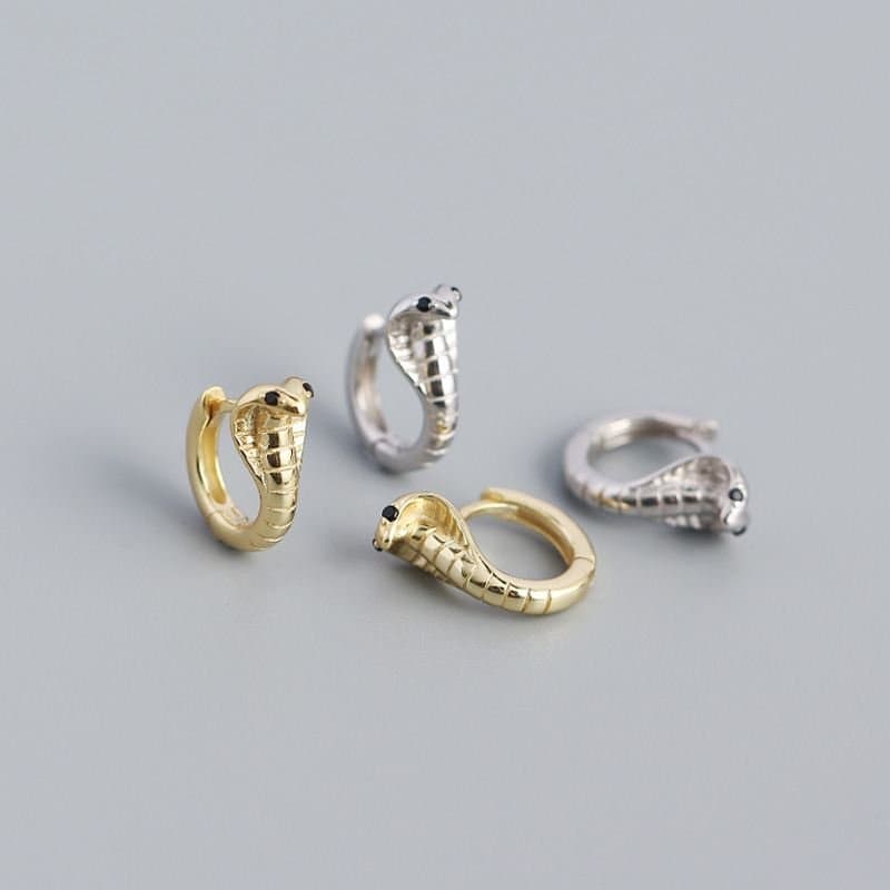 Animal Cobra Snake 925 Sterling Silver Hoop Earrings