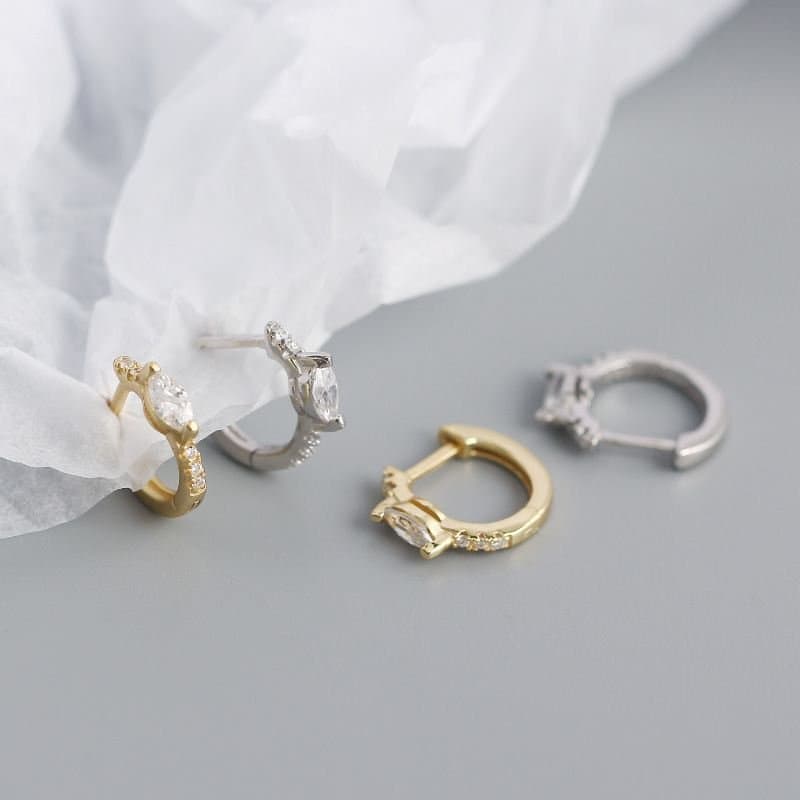 Mini Oval CZ 925 Sterling Silver Huggie Hoop Earrings