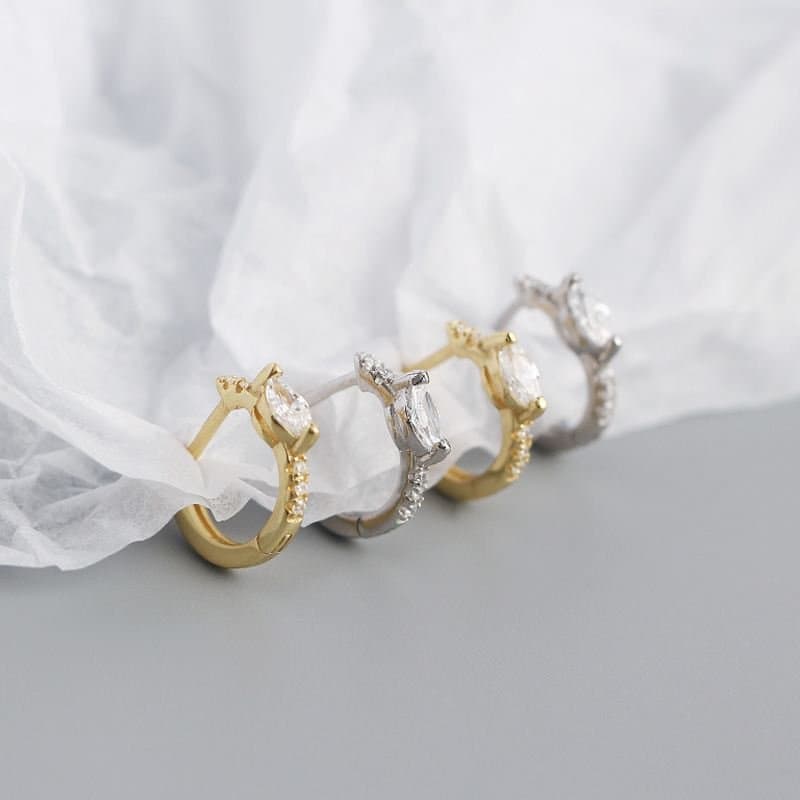 Mini Oval CZ 925 Sterling Silver Huggie Hoop Earrings