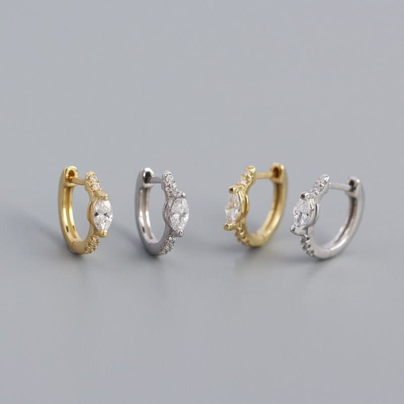 Mini Oval CZ 925 Sterling Silver Huggie Hoop Earrings