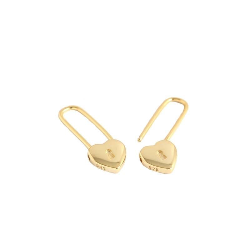 Heart Lock 925 Sterling Silver Hoop Earrings