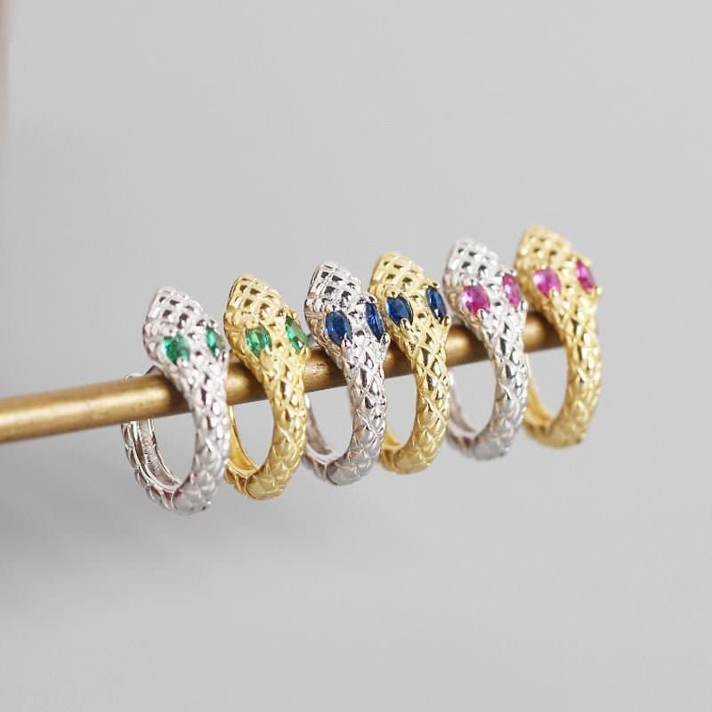 CZ Snake 925 Sterling Silver Hoop Earrings
