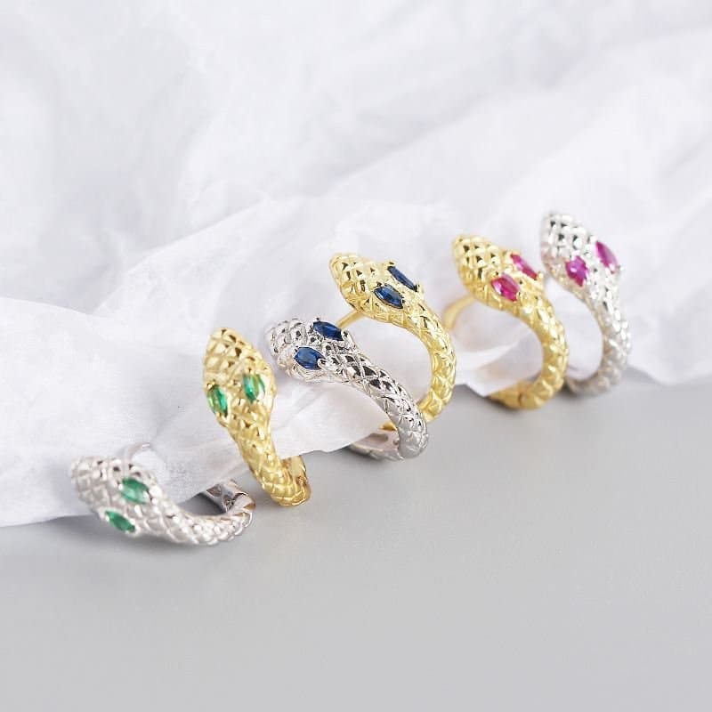 CZ Snake 925 Sterling Silver Hoop Earrings