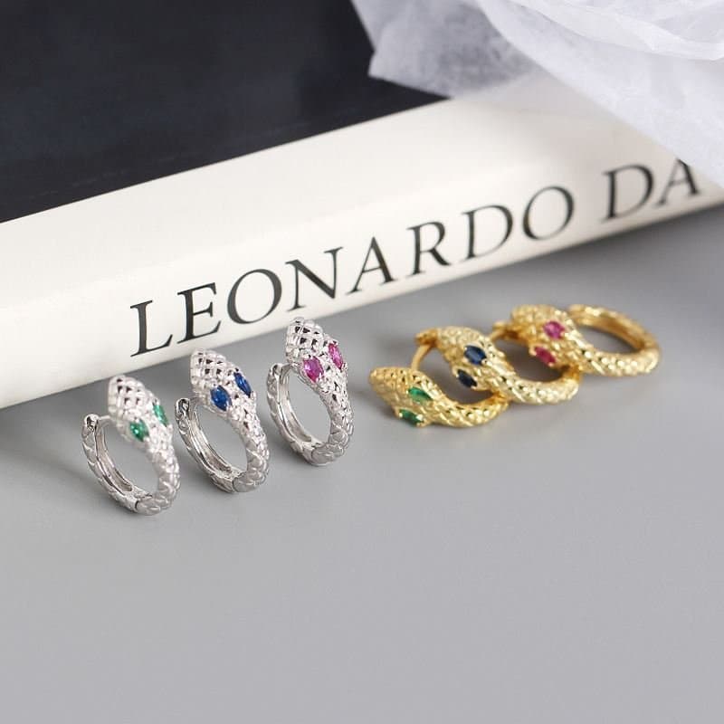CZ Snake 925 Sterling Silver Hoop Earrings