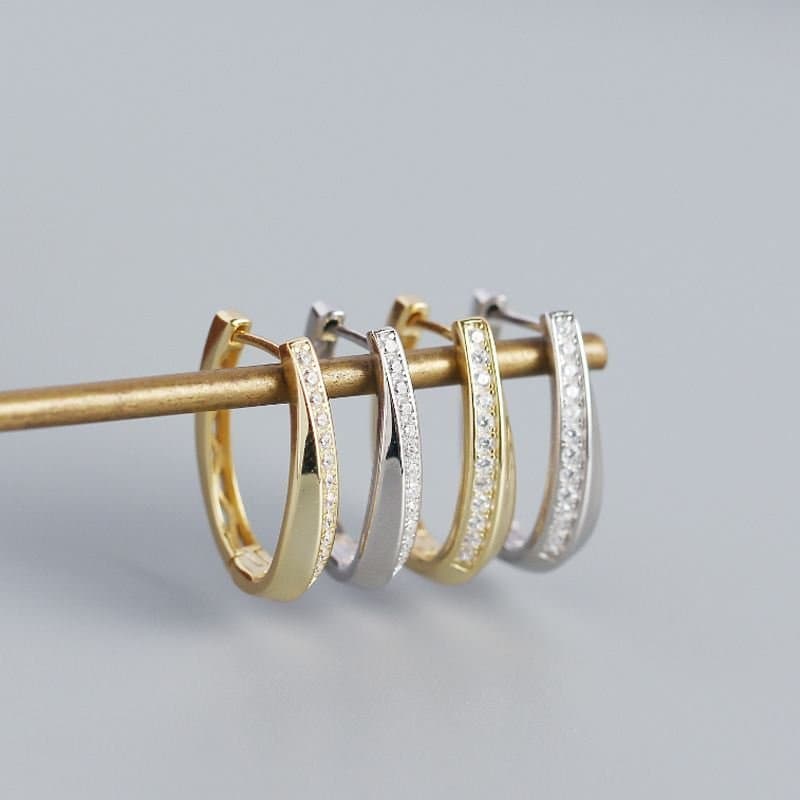 CZ U Shape 925 Sterling Silver Hoop Earrings