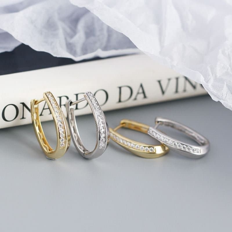 CZ U Shape 925 Sterling Silver Hoop Earrings