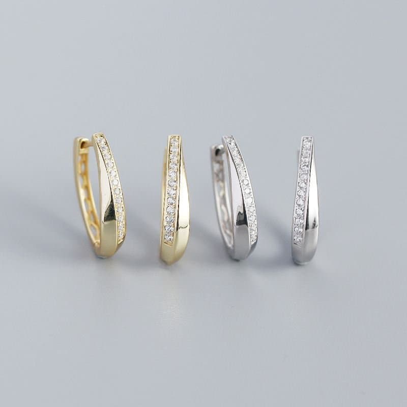 CZ U Shape 925 Sterling Silver Hoop Earrings