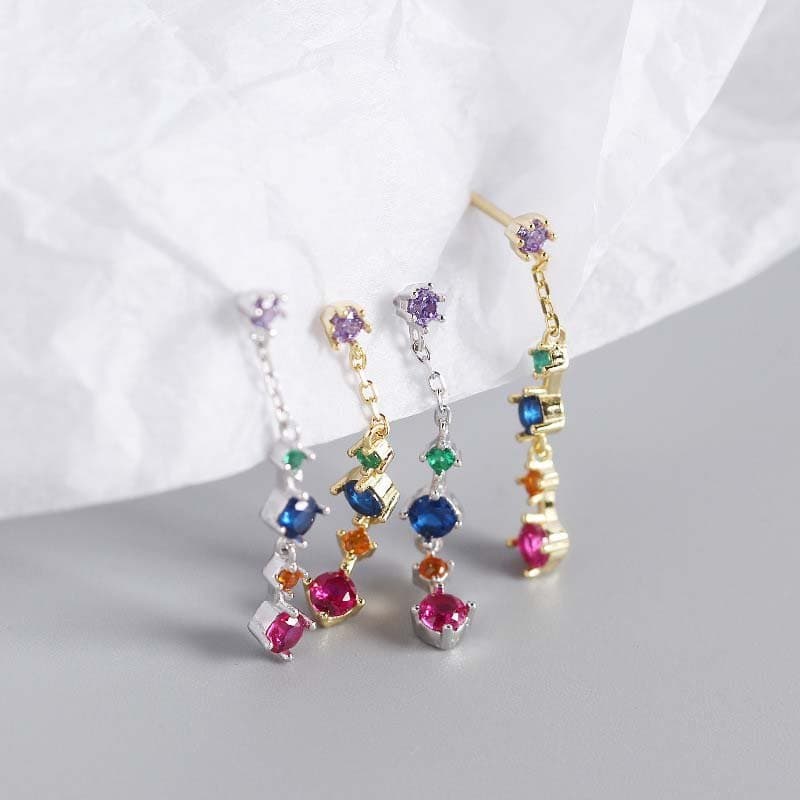 Colourful Geometric CZ 925 Sterling Silver Dangling Earrings