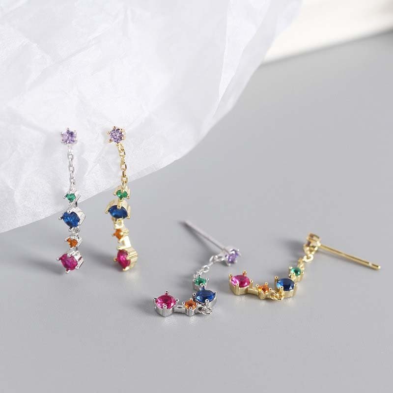 Colourful Geometric CZ 925 Sterling Silver Dangling Earrings