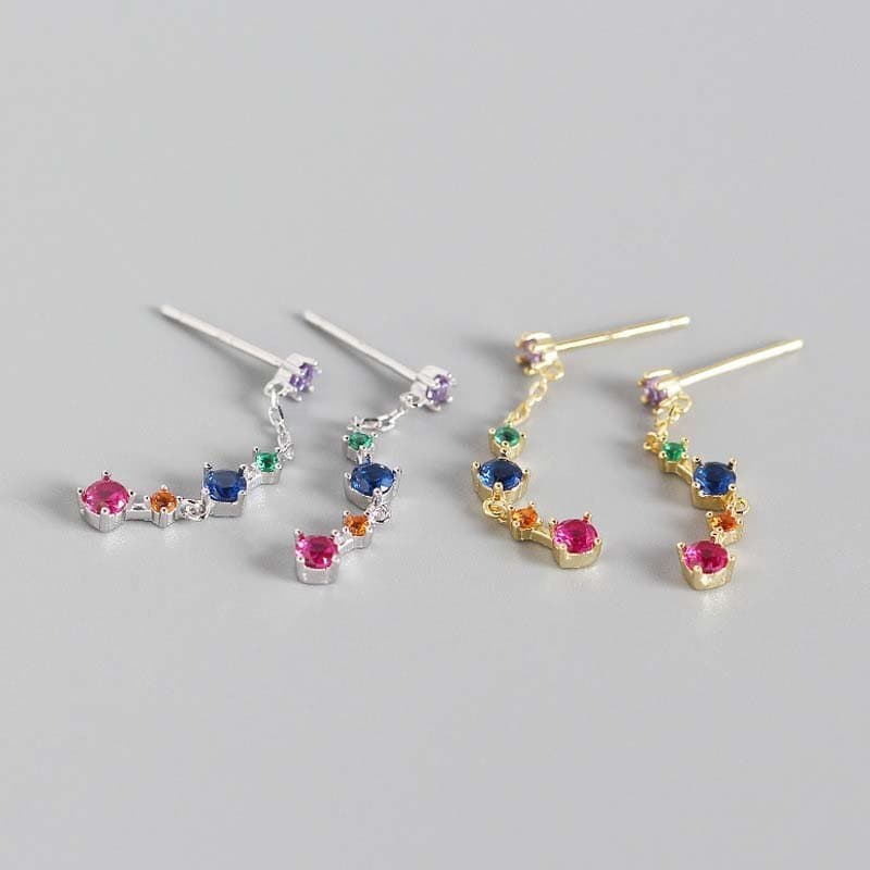 Colourful Geometric CZ 925 Sterling Silver Dangling Earrings