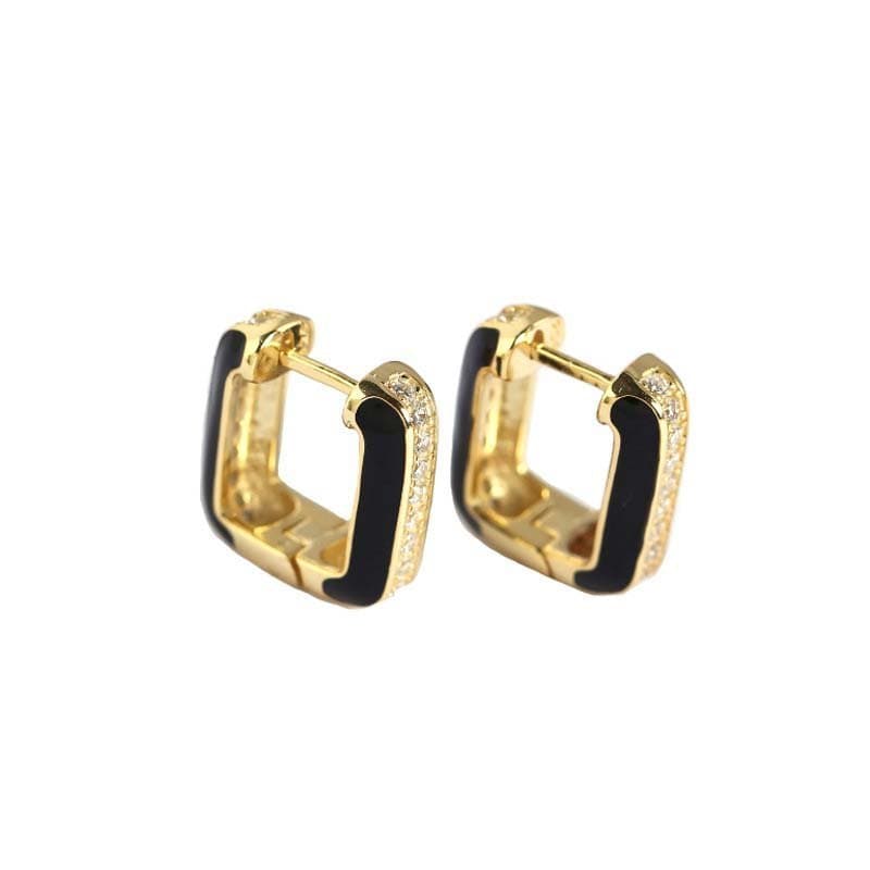 Geometric CZ Hollow Square 925 Sterling Silver Hoop Earrings