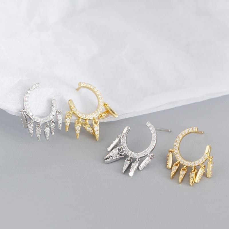 CZ Tassels 925 Sterling Silver Hoop Earrings