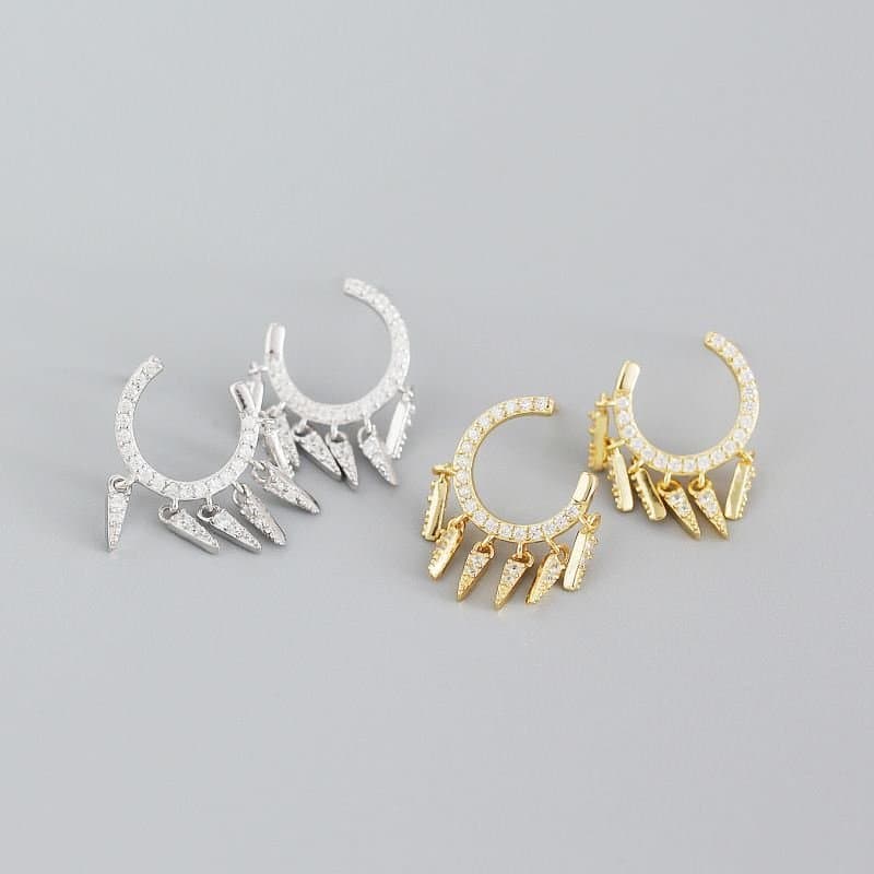CZ Tassels 925 Sterling Silver Hoop Earrings