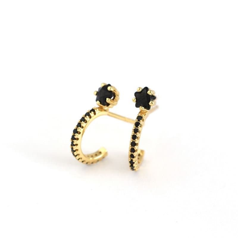 CZ Star C Shape 925 Sterling Silver Stud Earrings