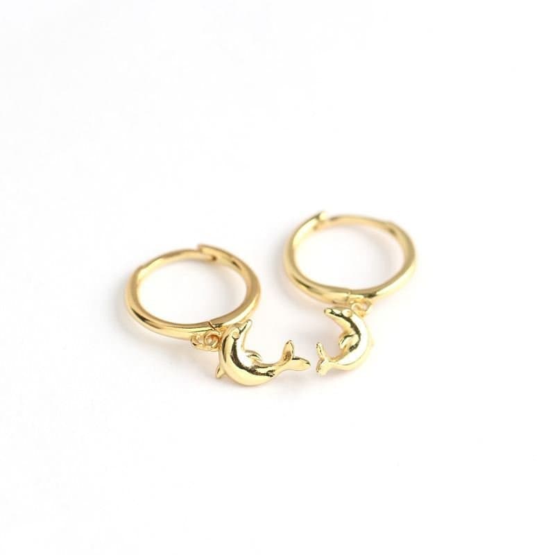 Animal Dolphin 925 Sterling Silver Hoop Earrings