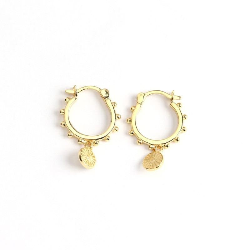 Beads Round Tag 925 Sterling Silver Hoop Earrings