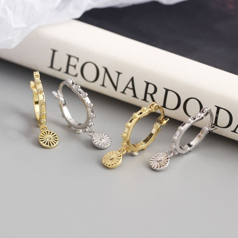 Beads Round Tag 925 Sterling Silver Hoop Earrings