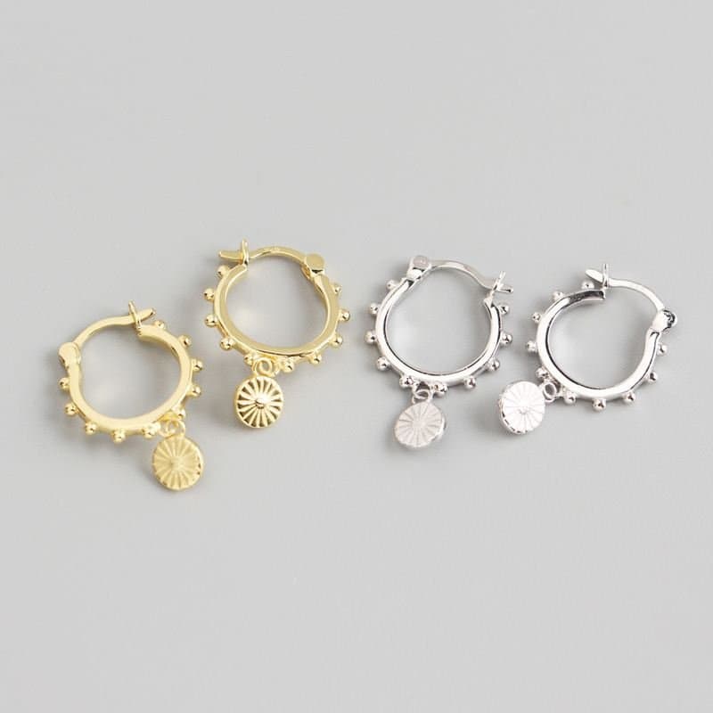 Beads Round Tag 925 Sterling Silver Hoop Earrings