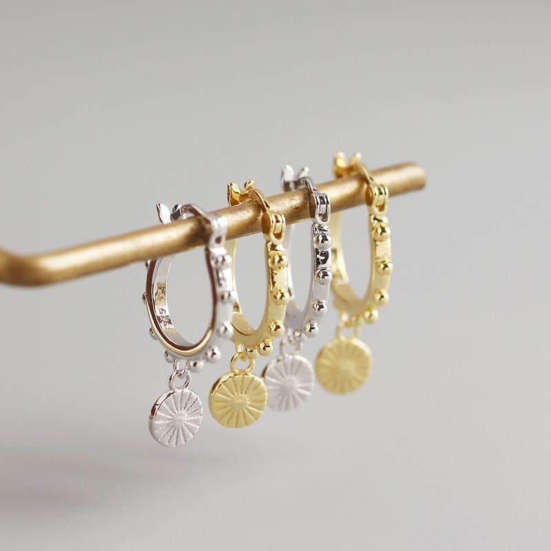 Beads Round Tag 925 Sterling Silver Hoop Earrings