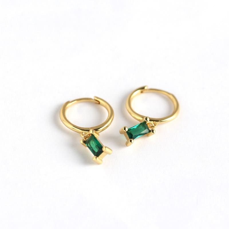 Geometric Rectangle CZ 925 Sterling Silver Hoop Earrings
