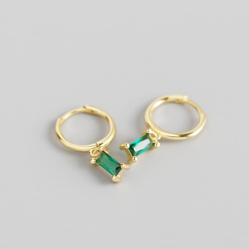 Geometric Rectangle CZ 925 Sterling Silver Hoop Earrings