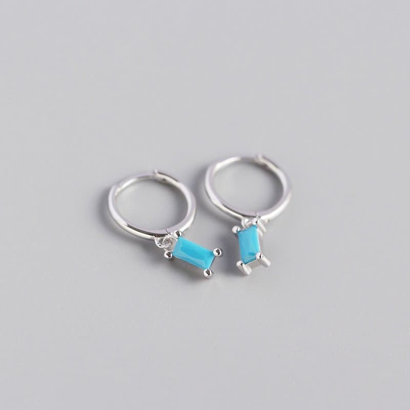 Geometric Rectangle CZ 925 Sterling Silver Hoop Earrings