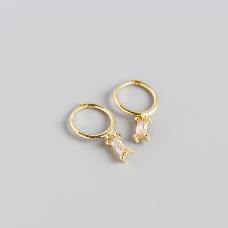 Geometric Rectangle CZ 925 Sterling Silver Hoop Earrings