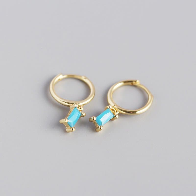 Geometric Rectangle CZ 925 Sterling Silver Hoop Earrings